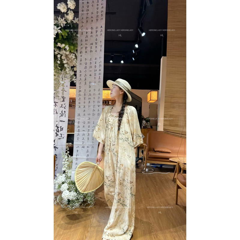 【山雾竹影】HL棉绸夏季新中式圆领气质通勤高级显瘦百搭长款连衣裙