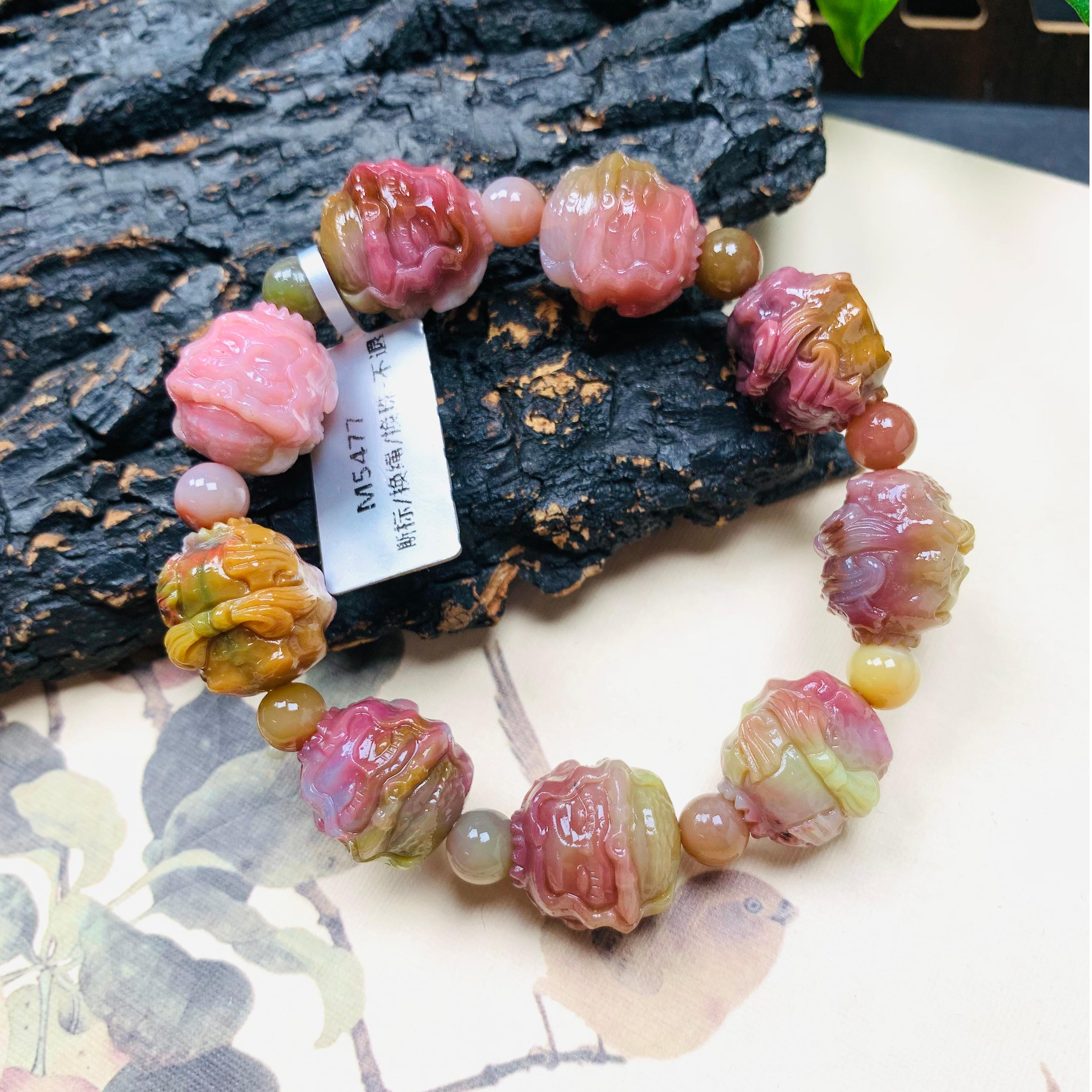 老矿原矿天然七彩盐源玛瑙手工巧雕俏色小美人鱼手串