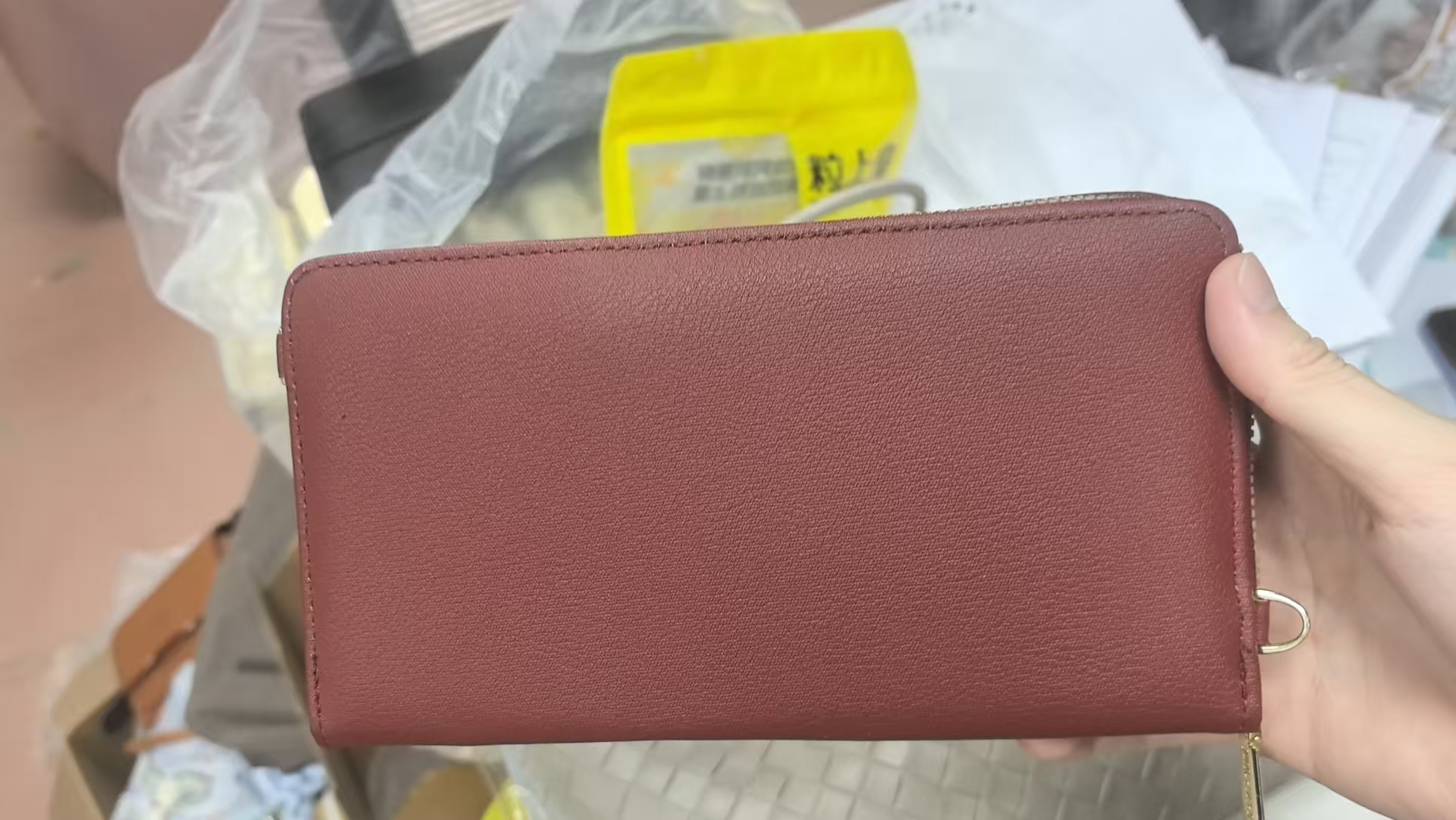 透气,扩容,防盗刷红色拉链皮钱包钱包2折棕色