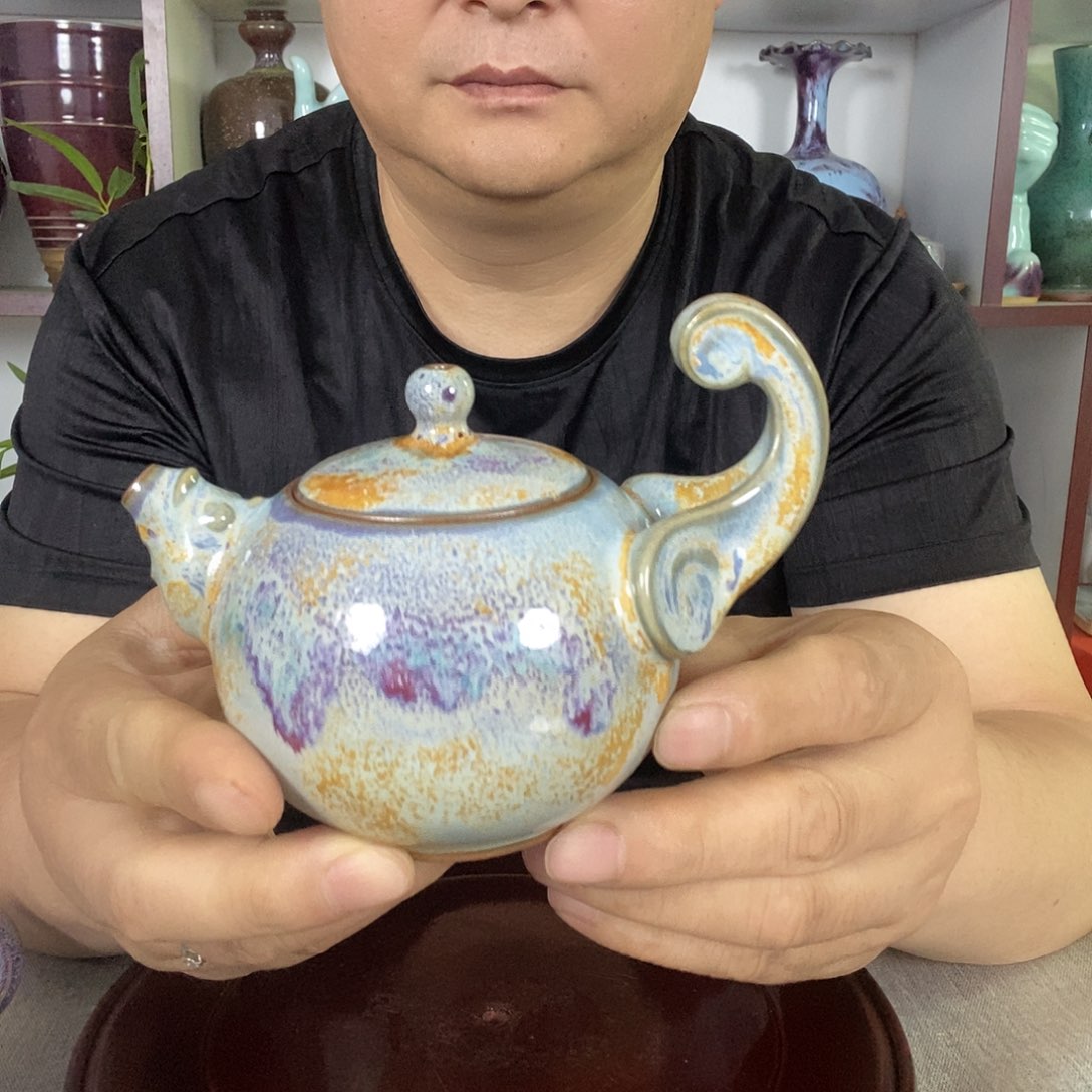 壶钧瓷茶壶手拉胚原矿高温提梁