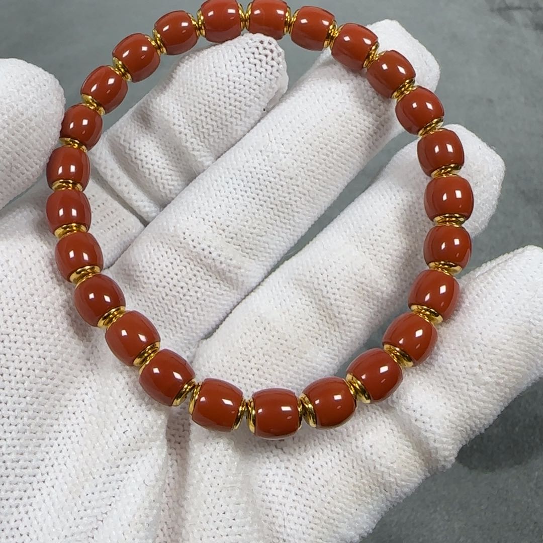 南红玛瑙手链18K金镶嵌手串一条