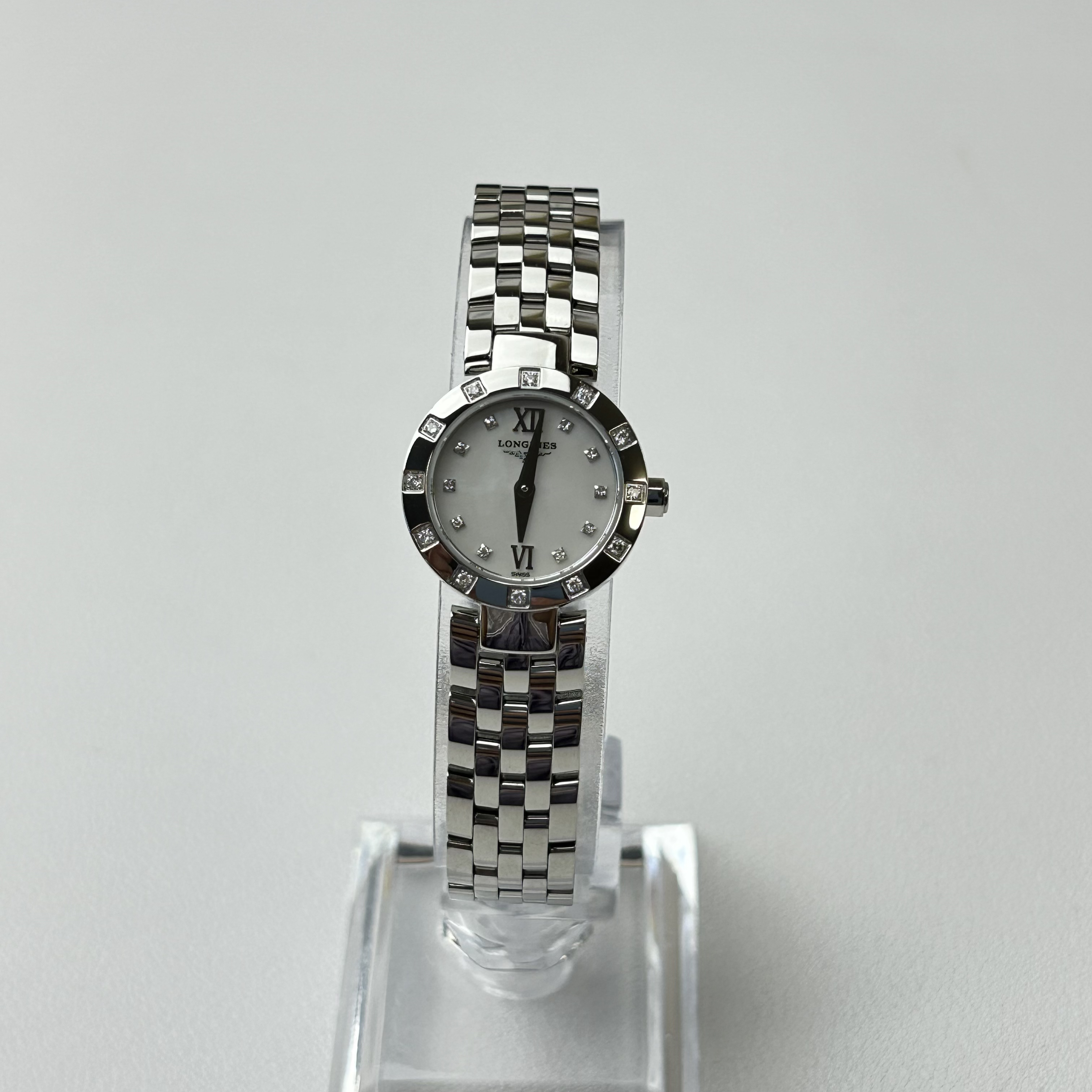 95新 Longines/浪琴 D3024/女士石英腕表/表径20mm镶钻白盘
