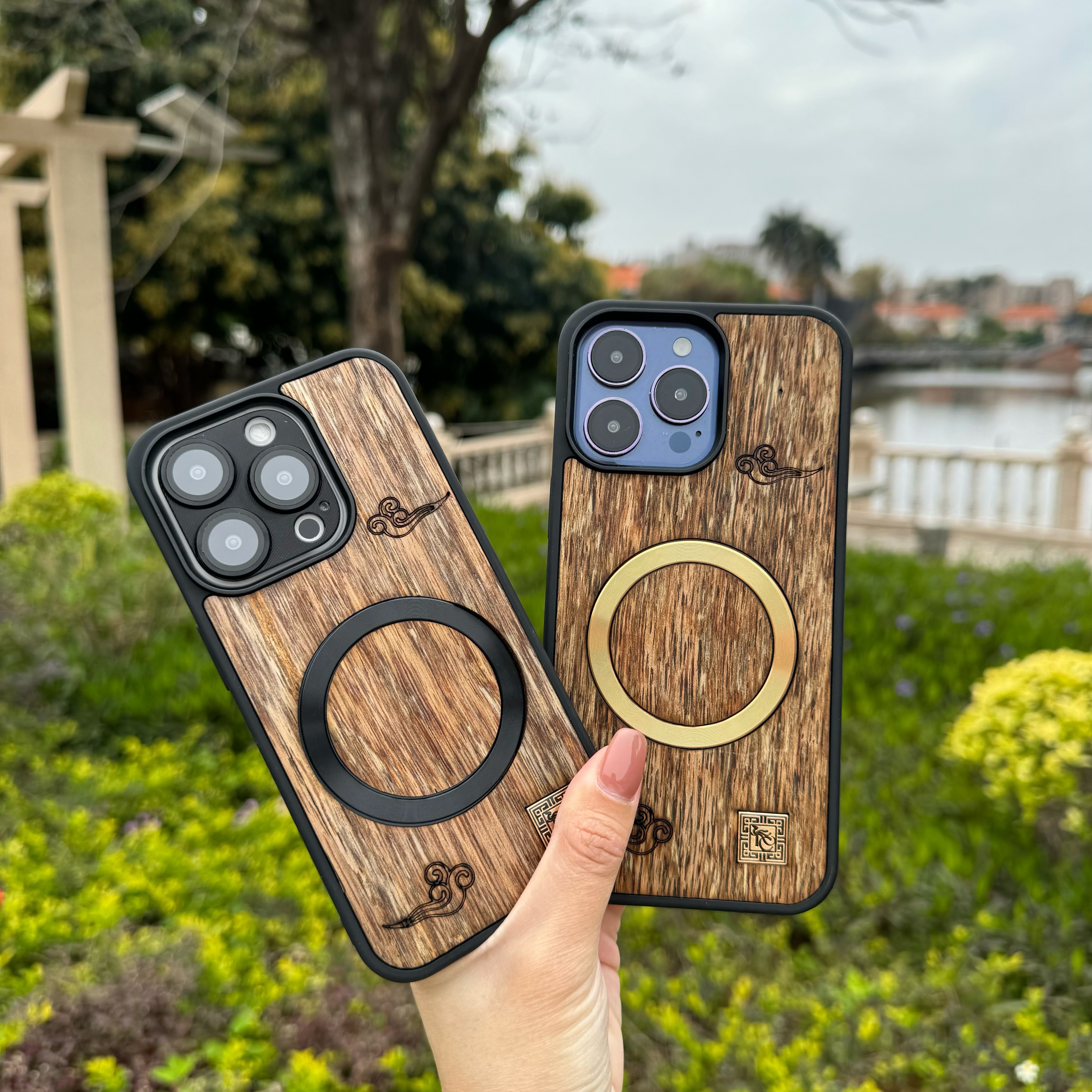 TC天然沉香木手机壳高端奢华适用于苹果/华为款高档礼物祥云壳壳