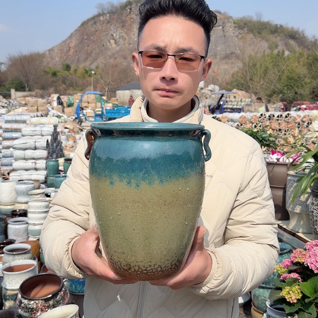 紫砂花盆口19.5高25（一个镇店之宝绿泡泡