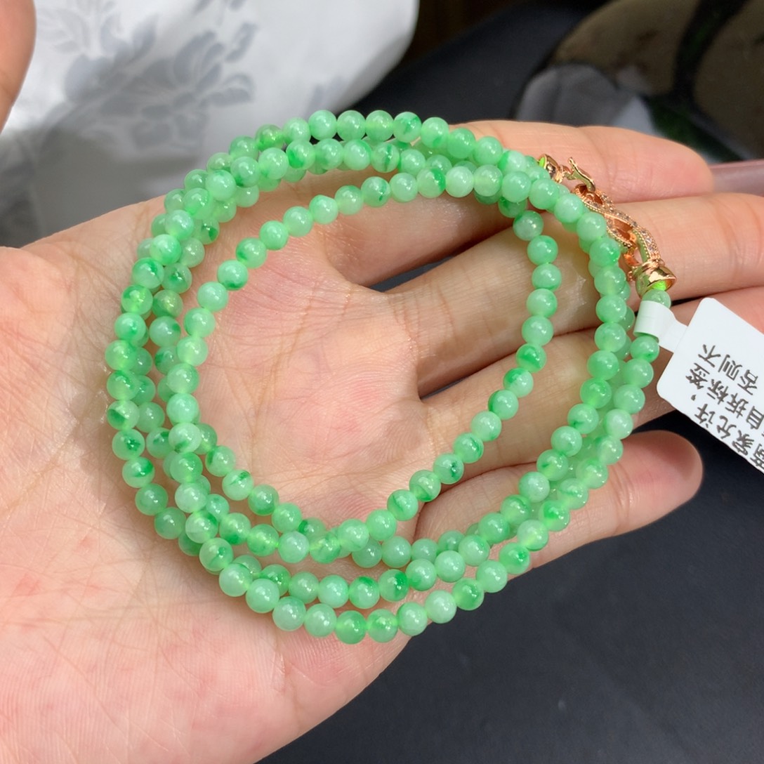 翡翠手链未镶嵌卡3.6冰胶飘阳绿花项链