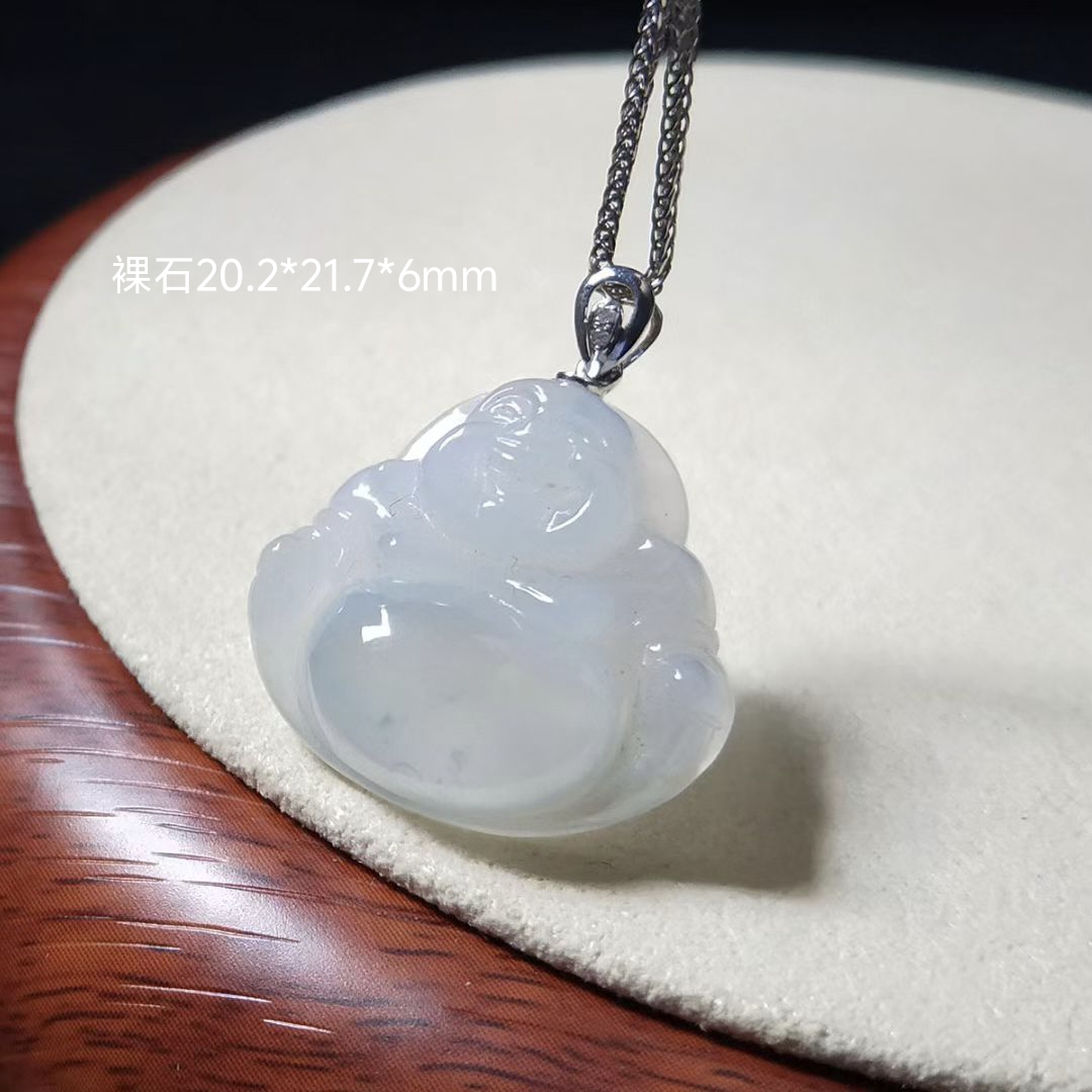冰种翡翠飘花佛公冰润起荧光小精品A货