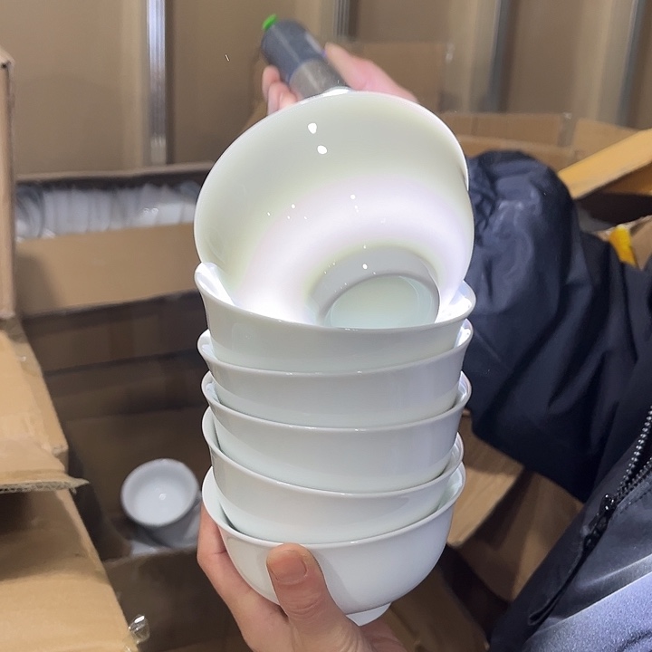 瓷片高白泥4.5英寸高脚米饭碗六个，微瑕包邮