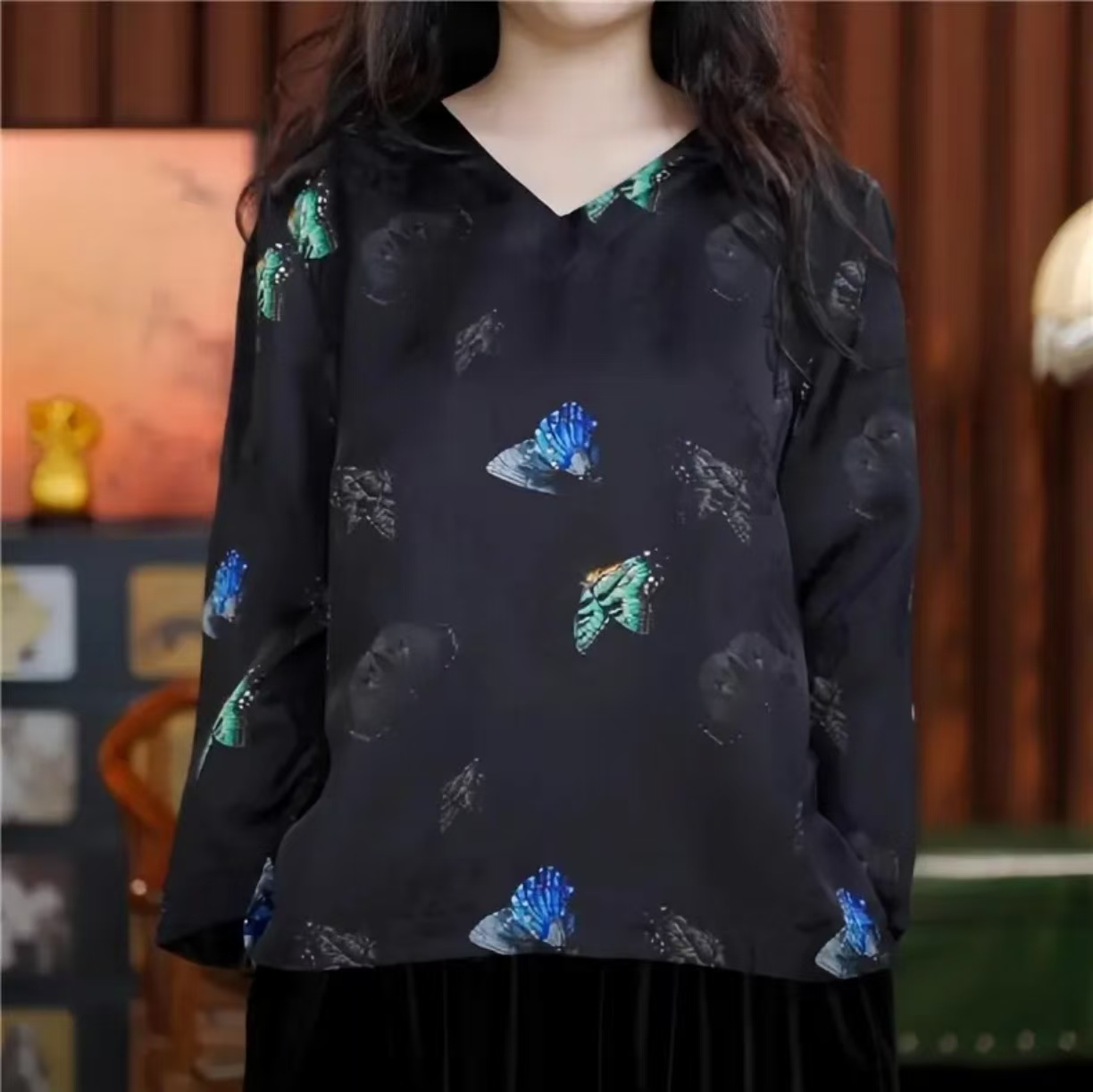 四叶彩蝶 新中式文艺复古中国风重工上衣