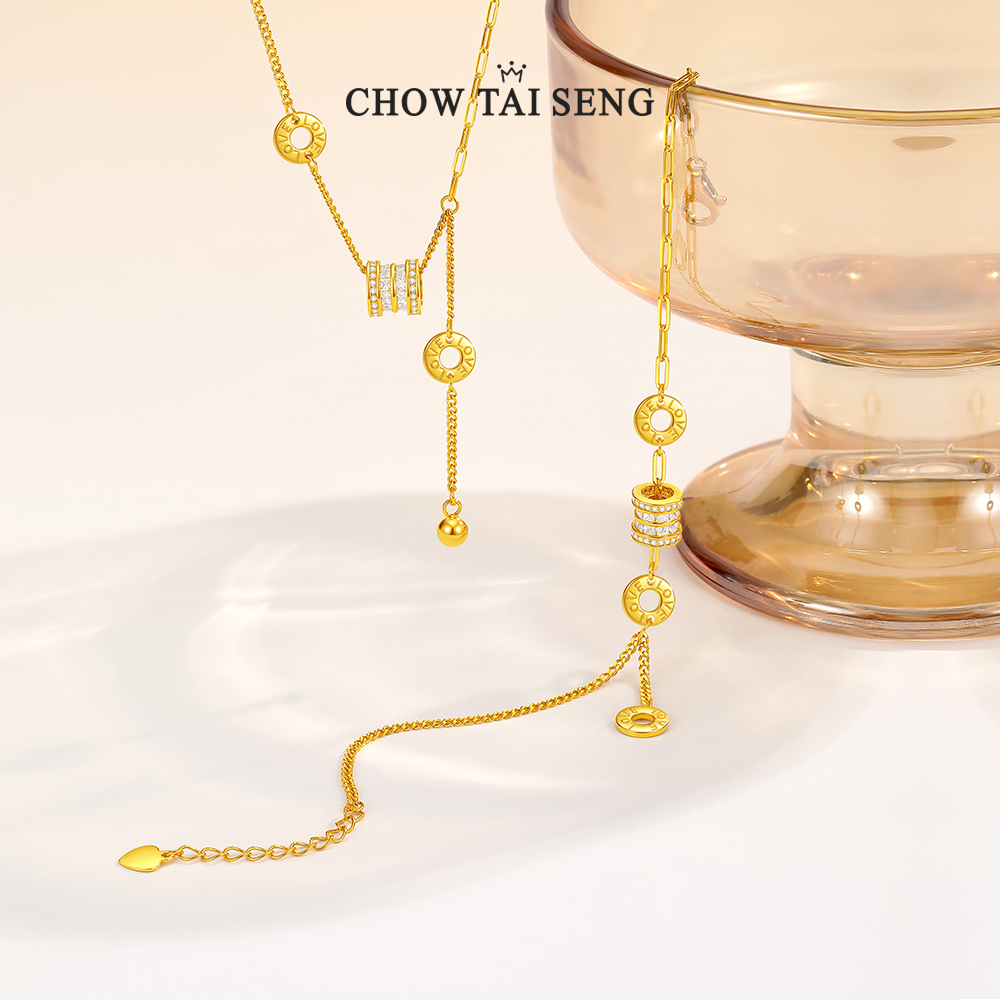 坠链均925银 周大生s925银流光小蛮腰项链套链挂坠送女友