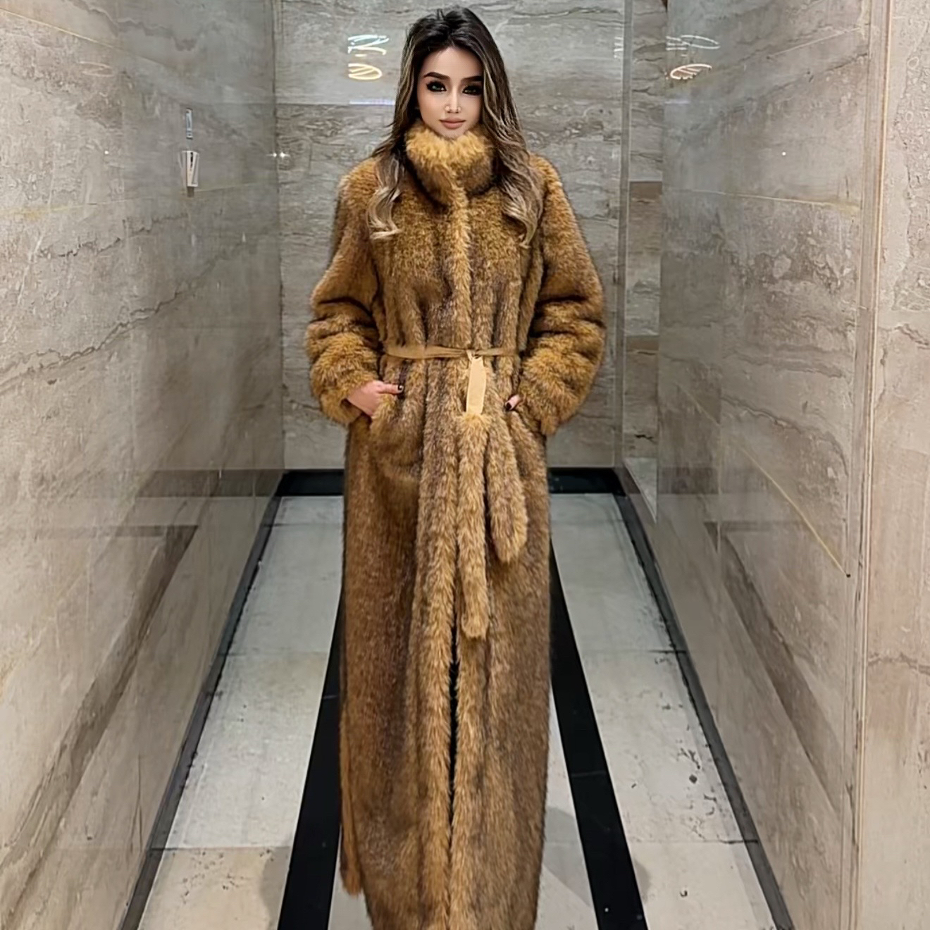 0031款福利款环保皮草毛毛外套皮毛一体送腰带冬季款大衣外套