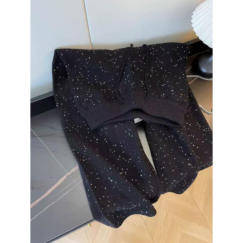 G慵懒风垂感亮片针织裤女秋冬新款高腰阔腿休闲直筒裤949