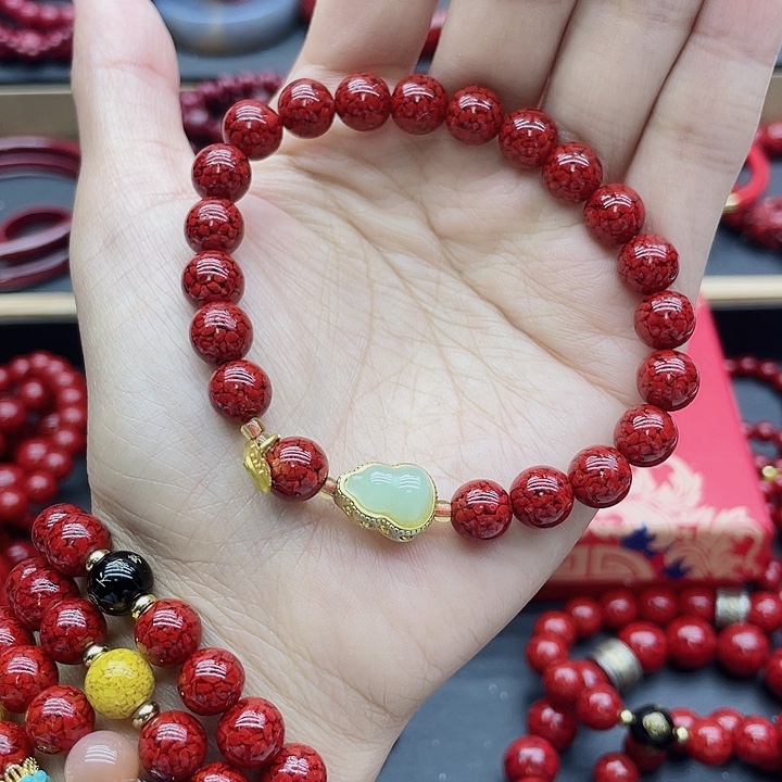 天然辰砂卡10葫芦晶体砂手链