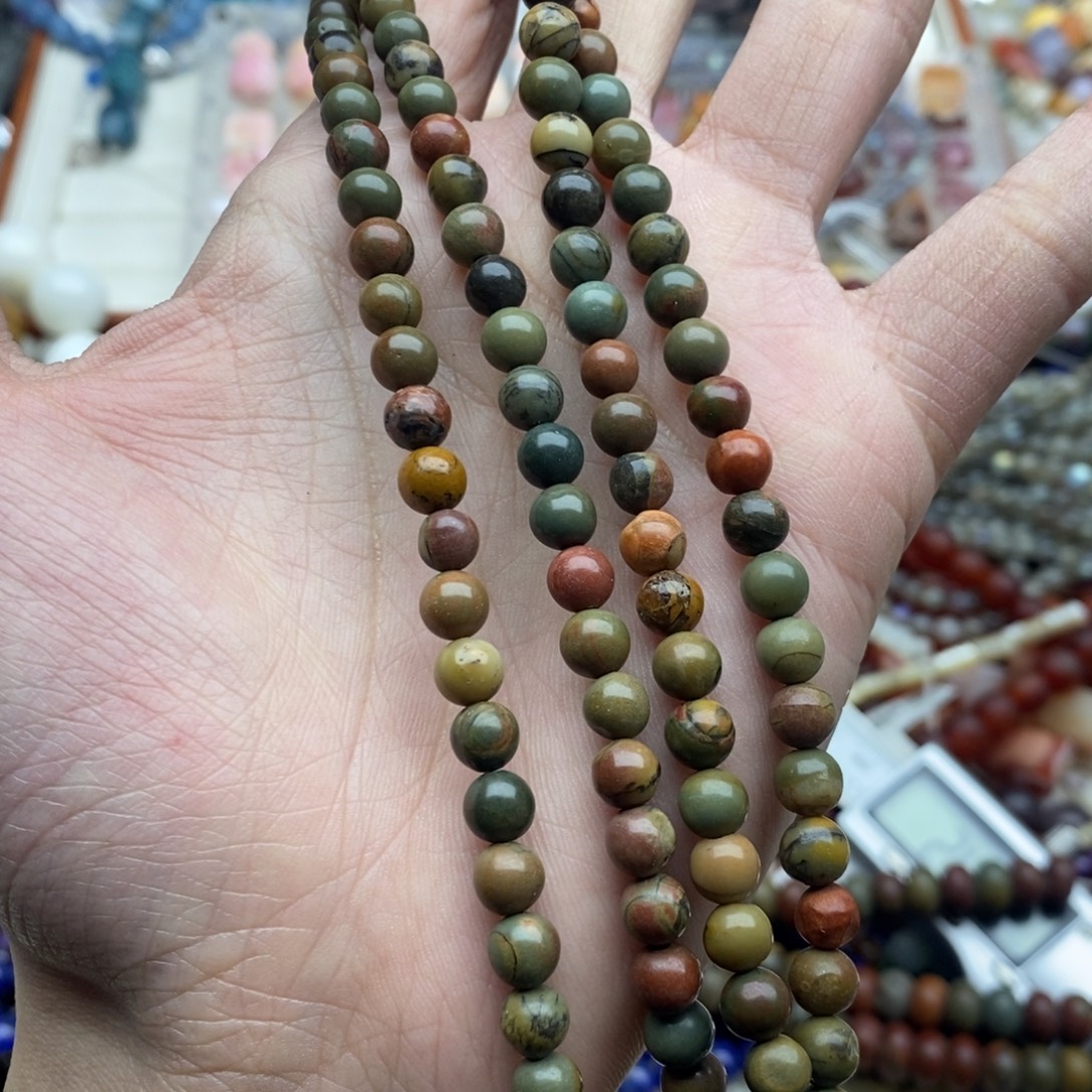 玛瑙/玉髓未镶嵌珠宝半成品一条天然6mm毕加索圆珠