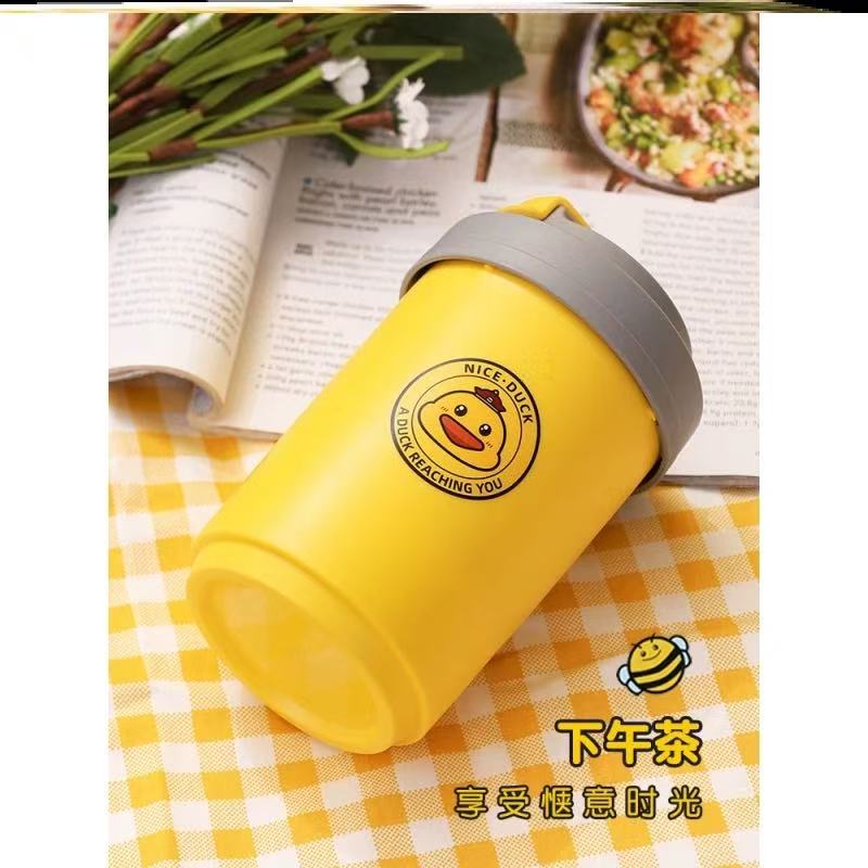 小黄鸭304不锈钢双层咖啡杯防烫隔热牛奶杯情侣水杯带盖随手杯