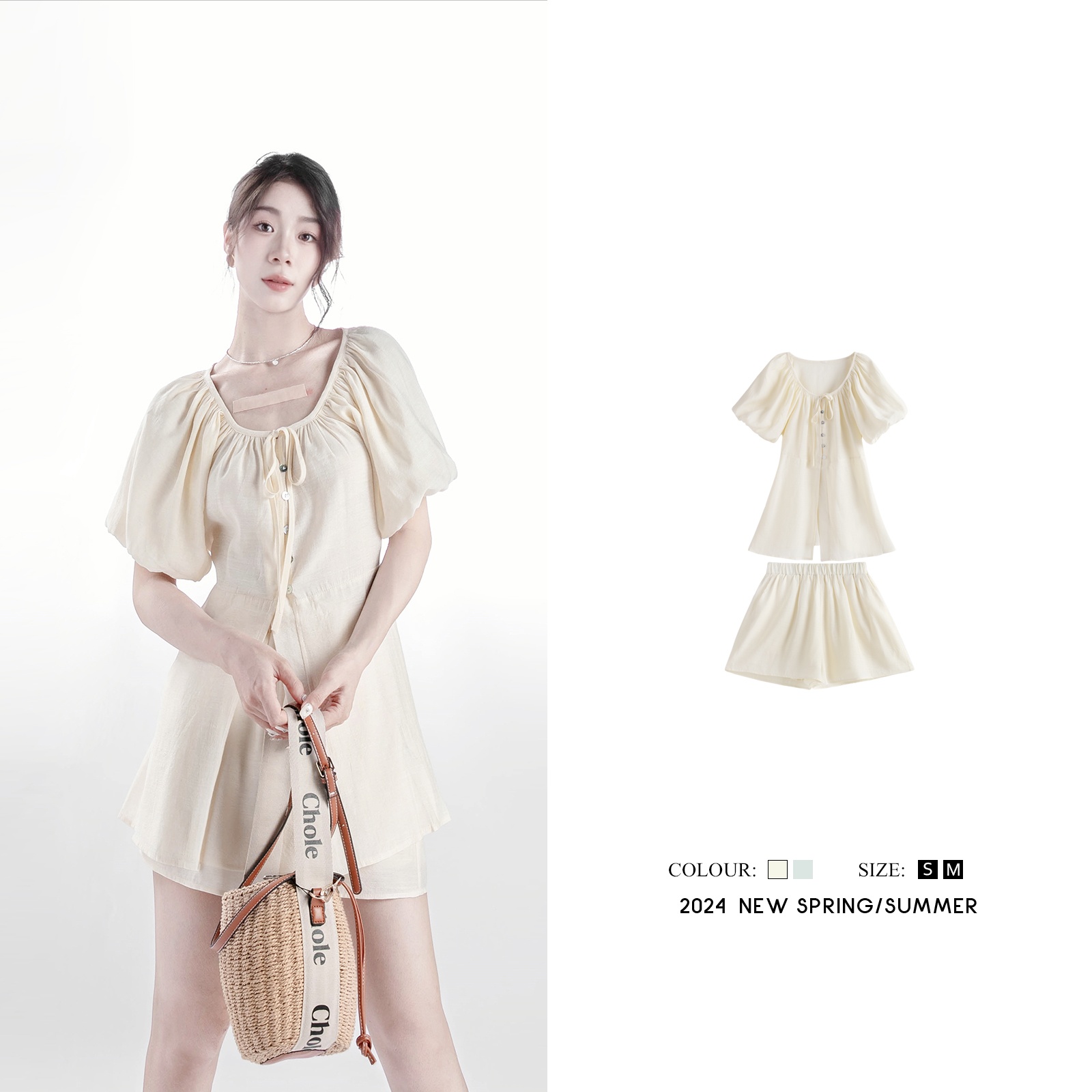 AMANLIN/阿謾琳时尚潮流百搭精品女装泡泡袖系带套装女L592268