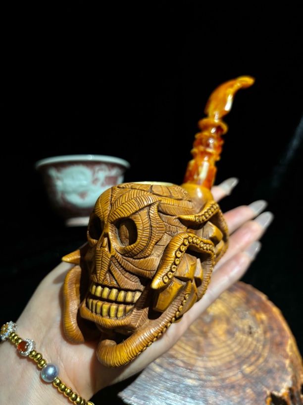 I.Baglan海泡石斗海泡石烟斗超大号烟斗戴维琼斯骷髅斗天然巴格兰