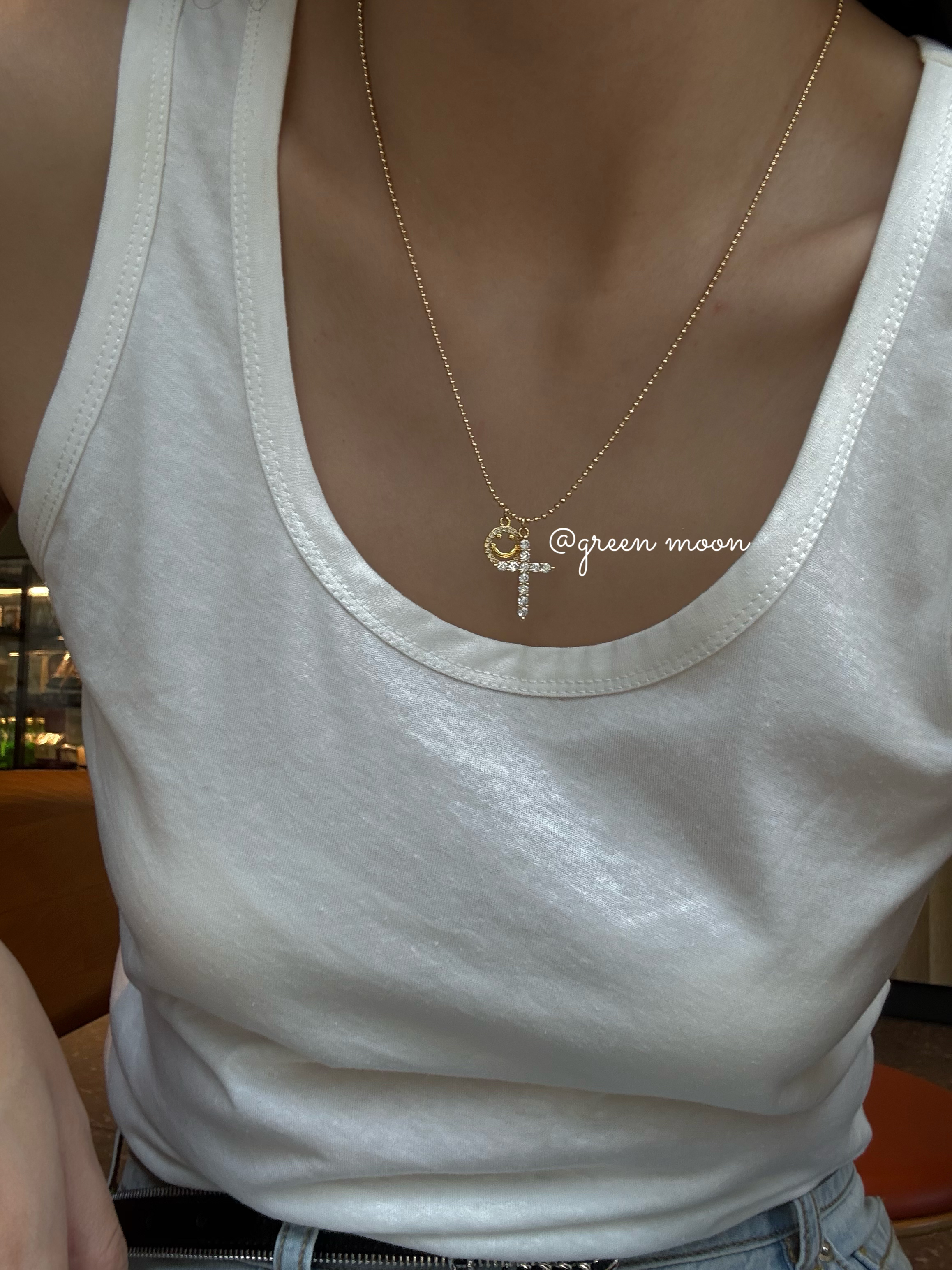 不锈钢项链 【黄昏十字】金色十字笑脸项链轻奢高级感L094