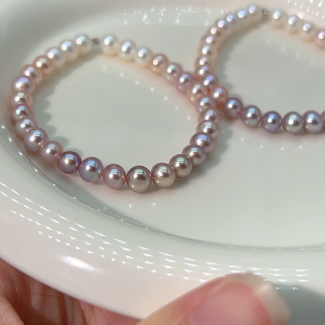 银S925镶嵌5.5左右近圆极光天然珍珠淡水珍珠