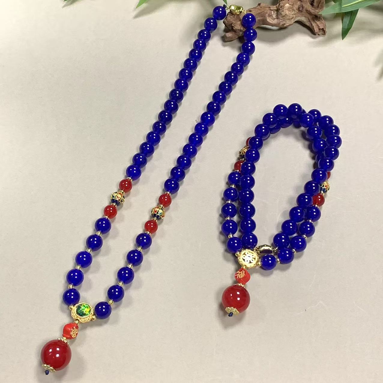 S7904【任会长珠宝】蓝血海灵芝玛瑙项链-多样性只发一件