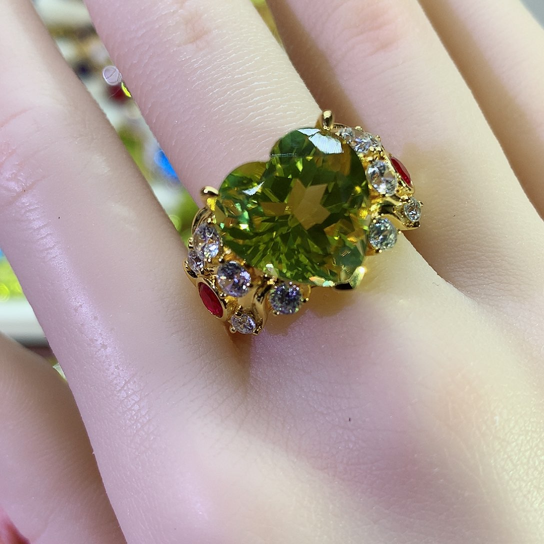 黄晶戒指银S925镀金镶嵌