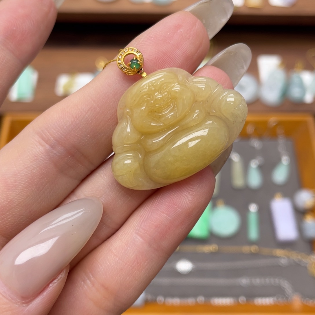 翡翠18K金镶嵌吊坠(不含链)