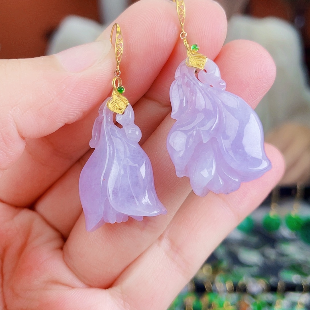 翡翠18K金镶嵌耳饰