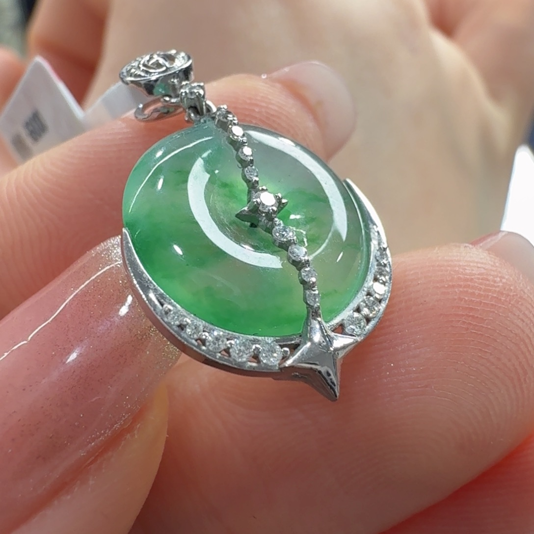 未镶嵌手链翡翠巨漏！高冰飘金丝阳绿平安扣卡15 