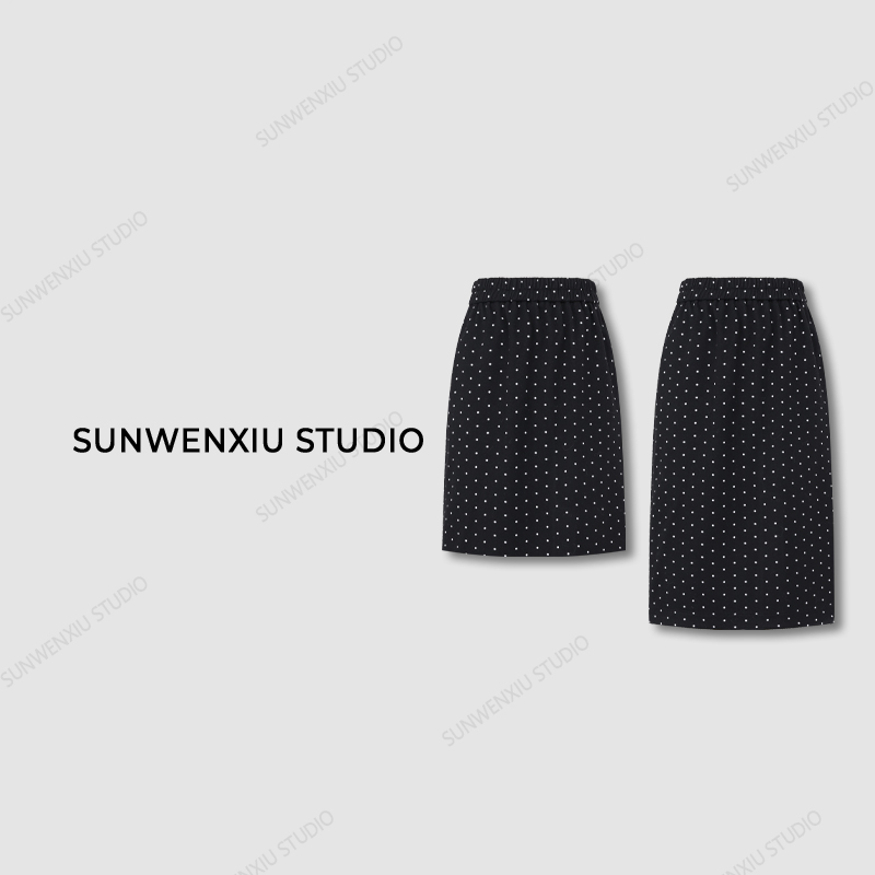 swx studio5店 ”复活波点裙“秋冬时髦黑色高腰百搭松紧腰波点半裙
