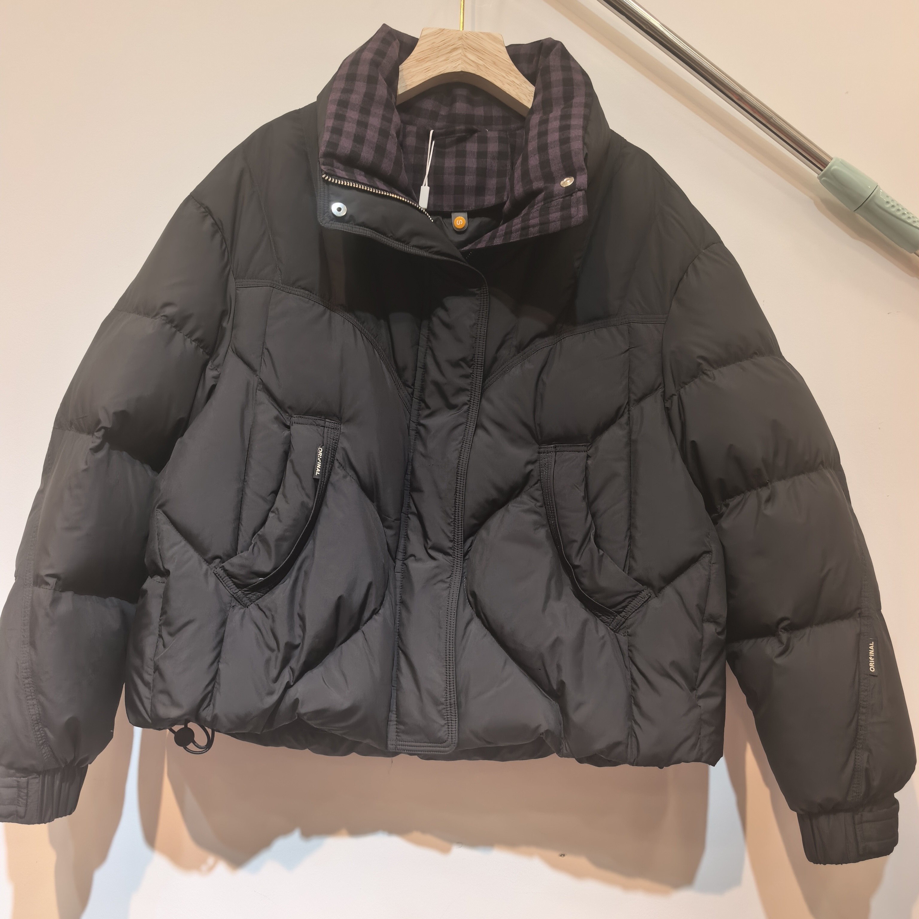 格子拼接立领白鸭绒36