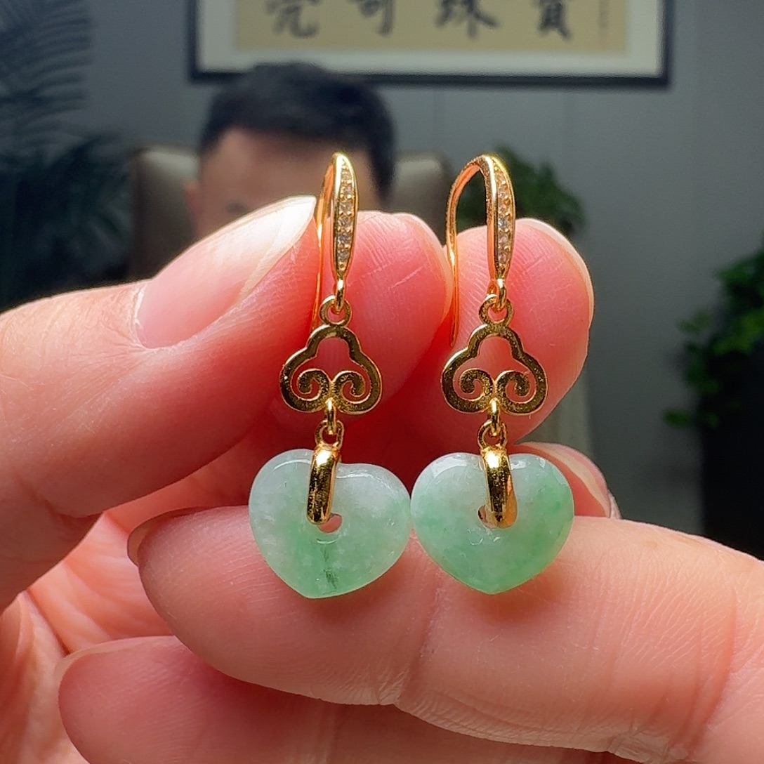 翡翠银S925镶嵌耳饰天然