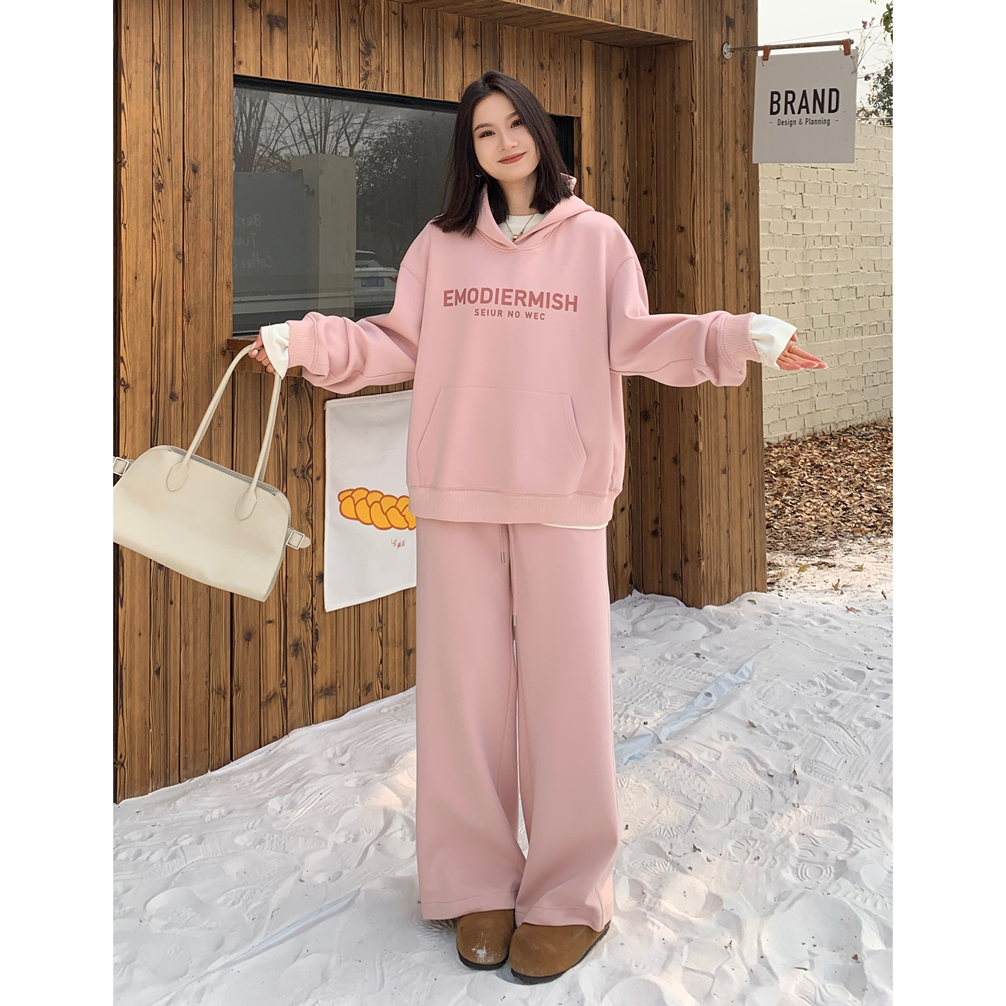 PRASE·噜【私服套装】微胖显瘦加绒印花连帽卫衣套装PR510S78/121