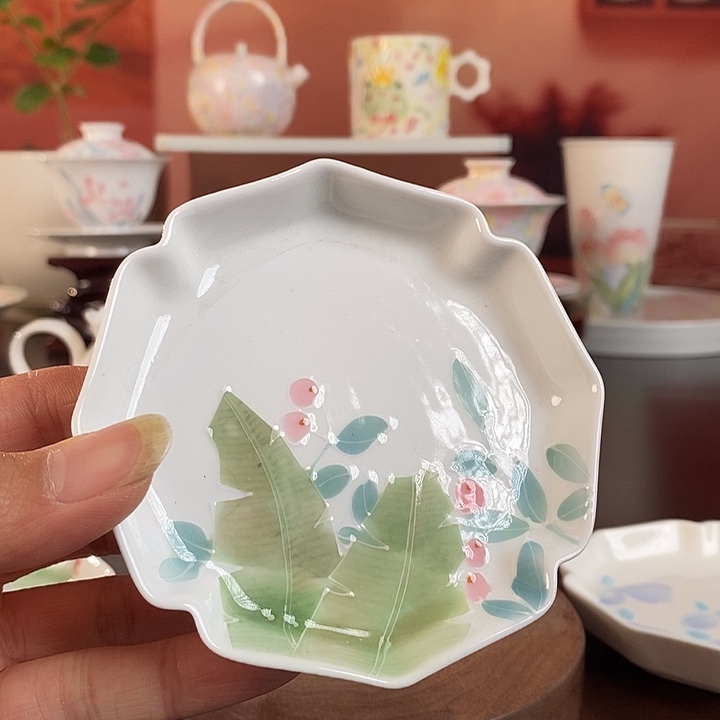 芭蕉杯垫手绘釉下彩高温