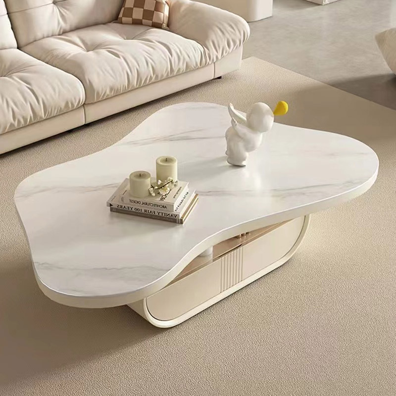 布典轻奢白色奶油风云朵茶几电视柜组合客厅小户型网红异形茶几桌