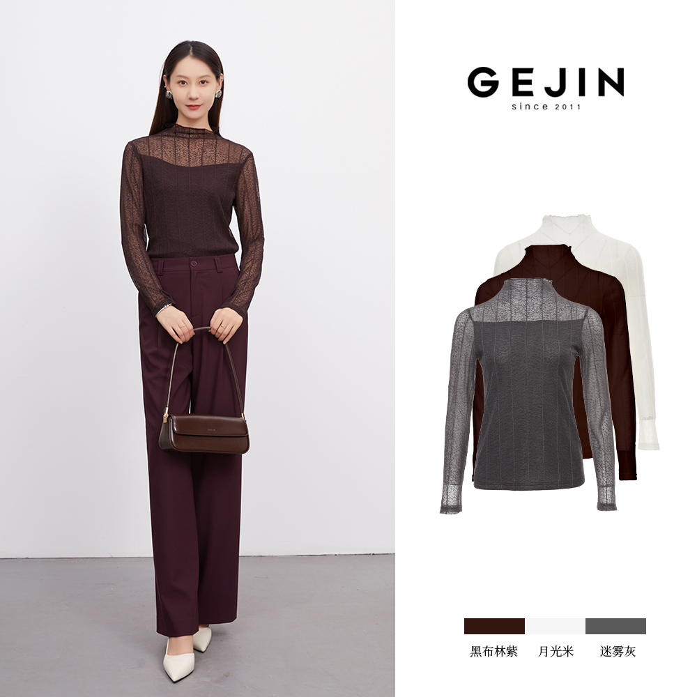 GEJIN/歌锦早秋新款烫银工艺优雅浪漫修身显瘦网纱上衣9332520353