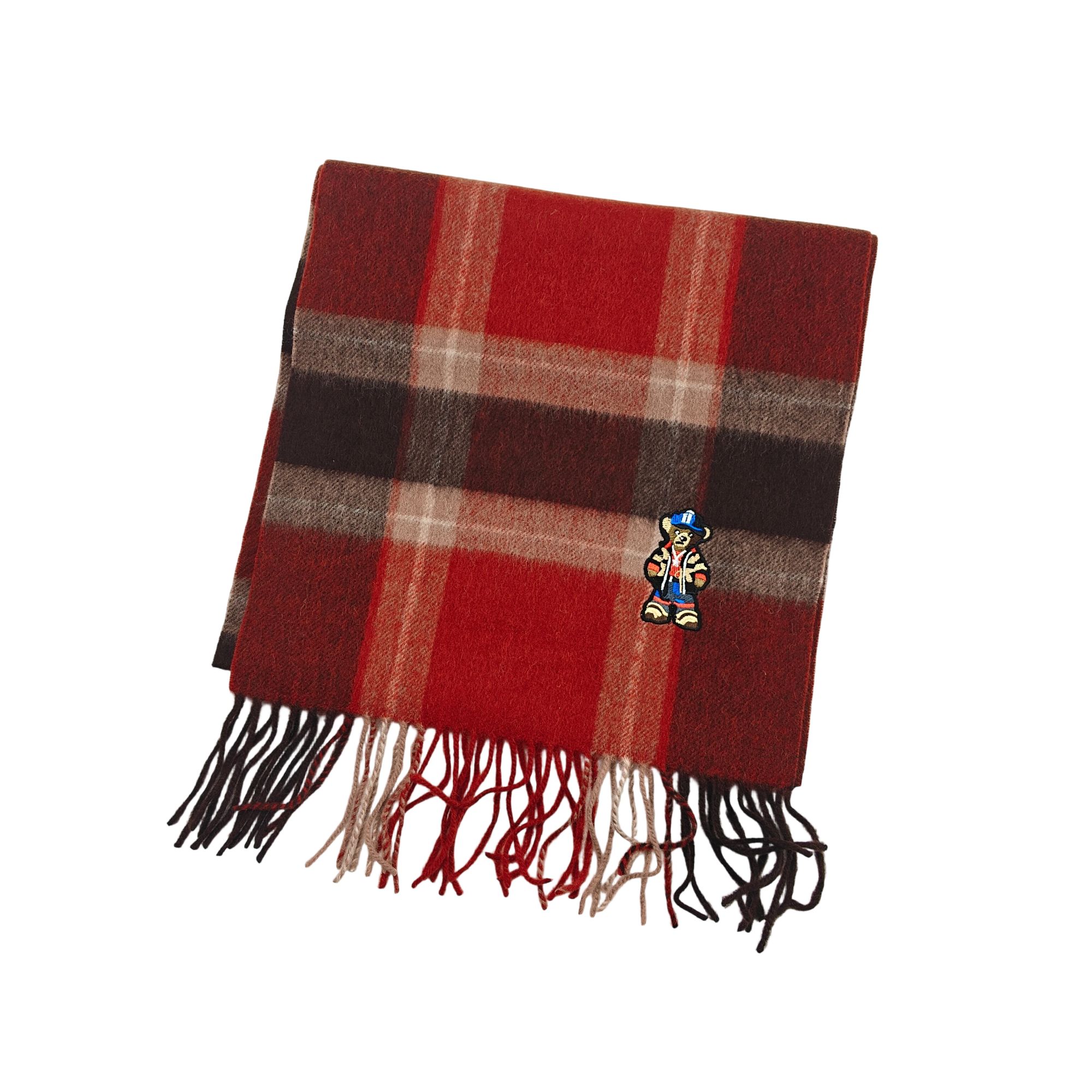 棒球小熊条纹格子流苏围巾