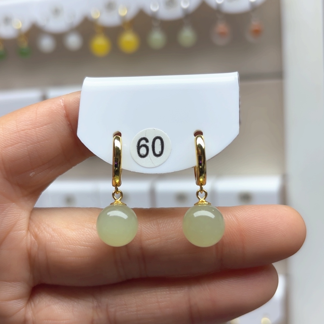 和田玉耳饰银S925镶嵌