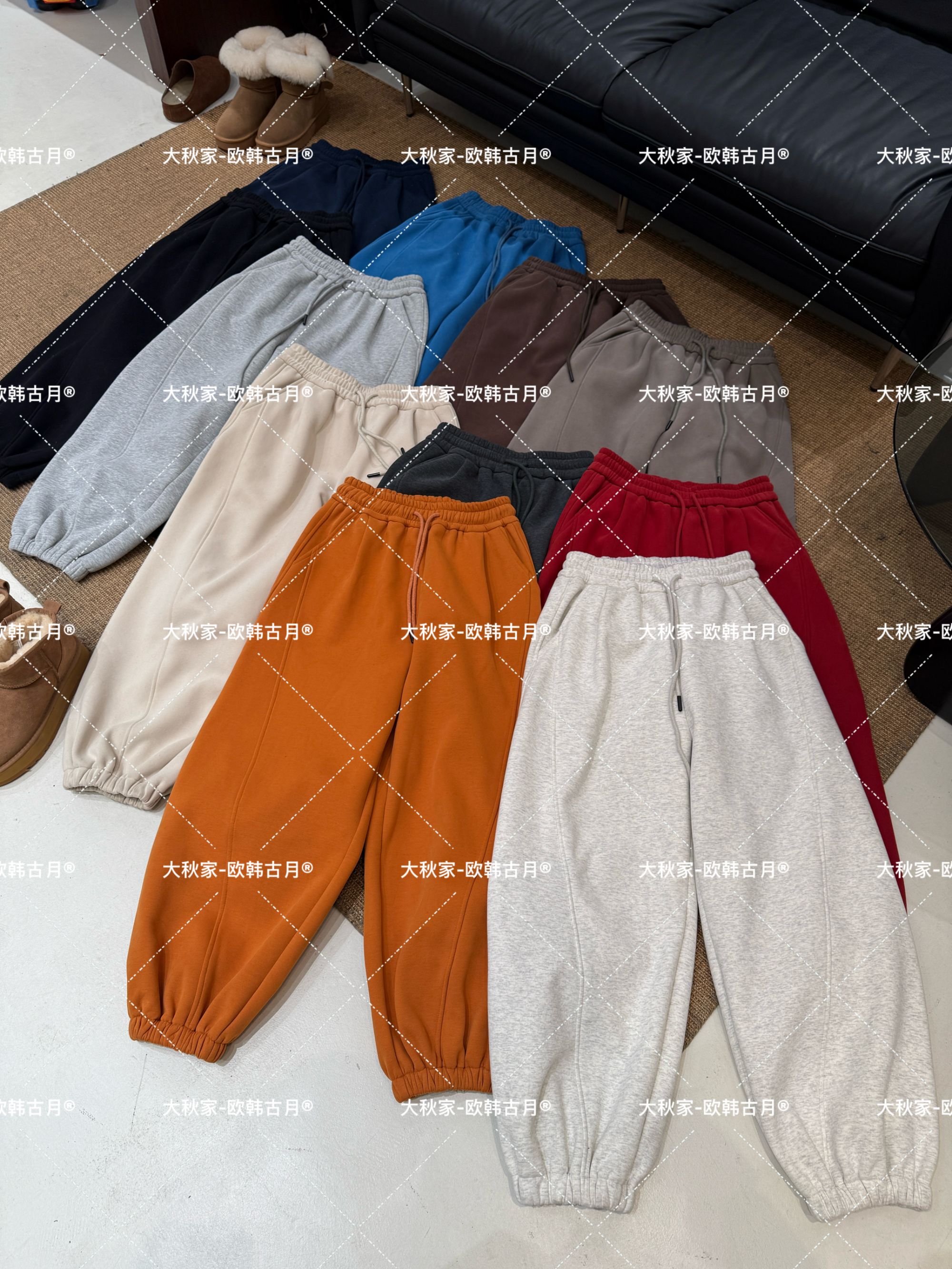 大秋家欧韩货加绒卫裤女2025秋冬新款韩版高腰加厚束脚哈伦裤长裤