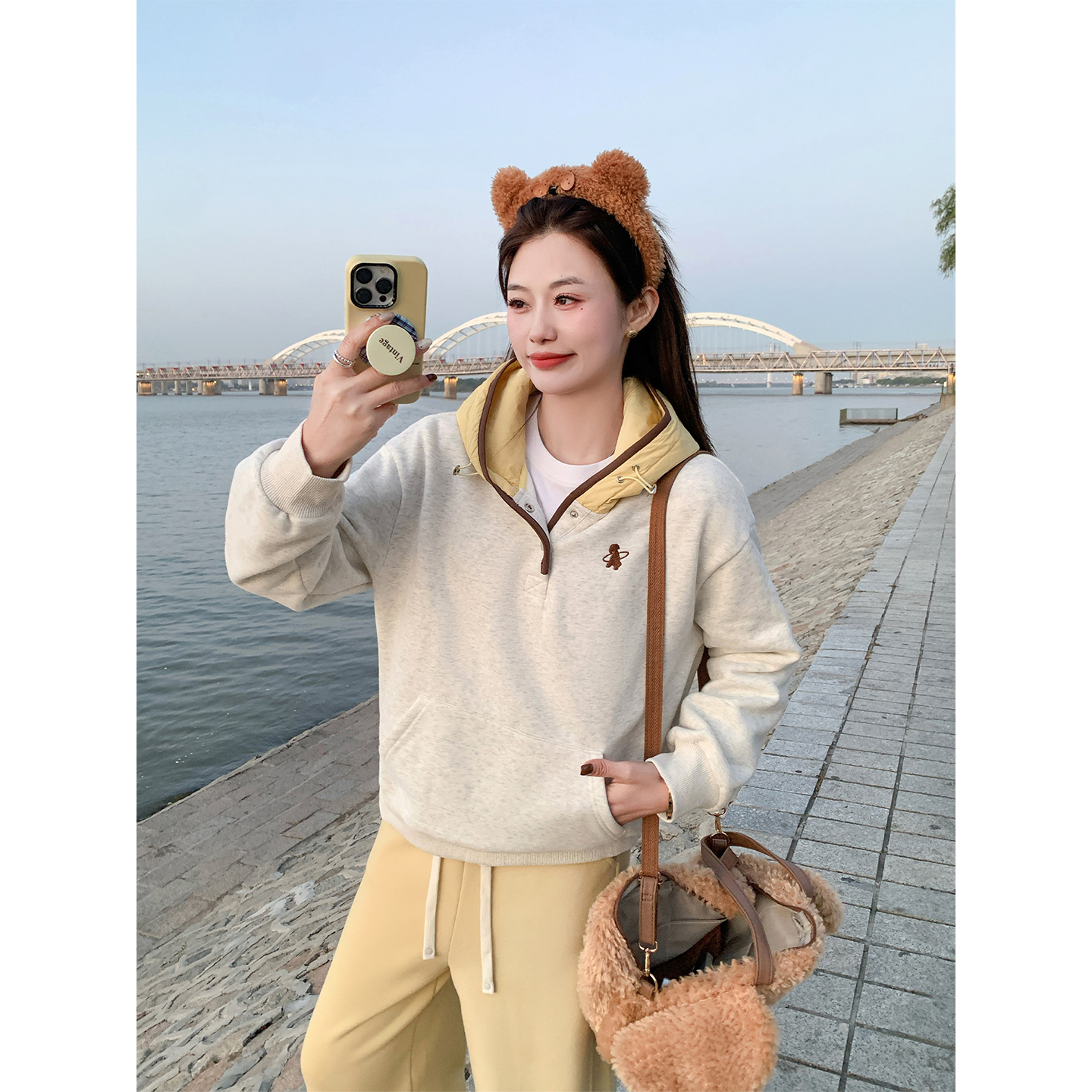 曾小咸 韩系灰色连帽卫衣宽松慵懒风长袖上衣加绒加厚Z254WYA9552