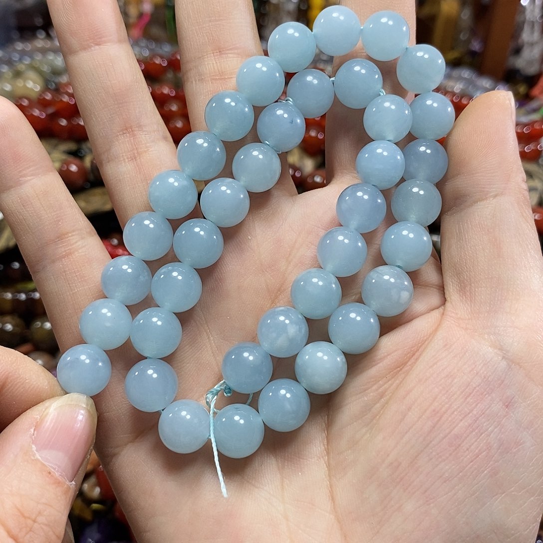 玛瑙/玉髓未镶嵌珠宝半成品海蓝玉一条卡10mm