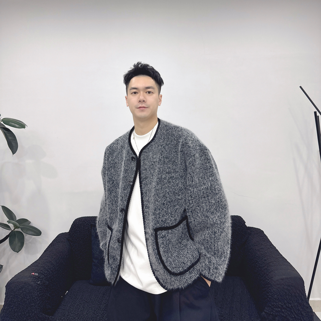 秋季新款外套短款小香风男士毛毛外套针织毛呢开衫单排扣