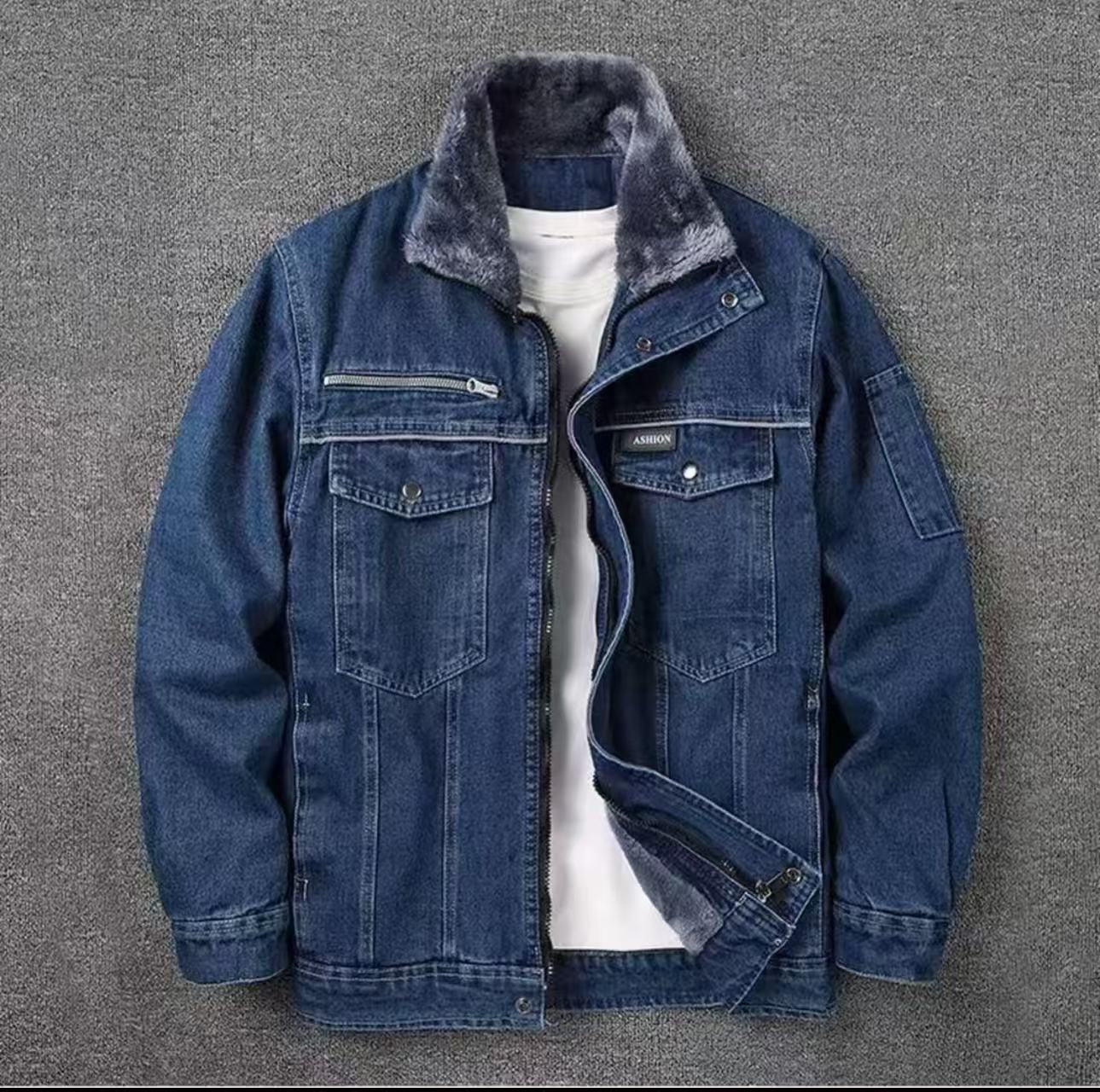 冬季加厚加绒劳保牛仔棉服防烫耐磨保暖电焊工汽修车间工厂工作服