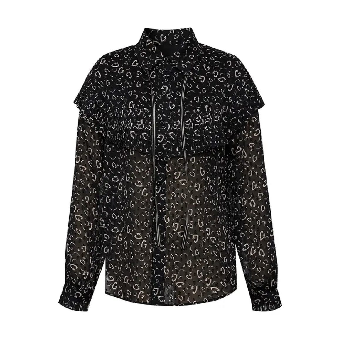 GIRDEAR/哥弟秋季新品设计款飘带复古气质显瘦印花女款衬衫130037