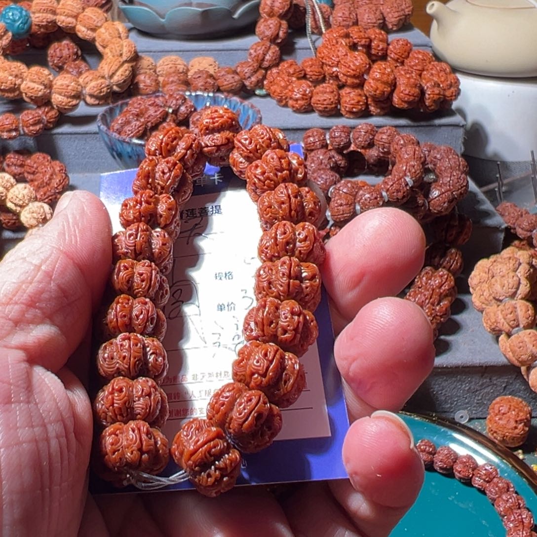 金刚菩提手串胤*天手工雕刻鬼脸雪花六瓣15