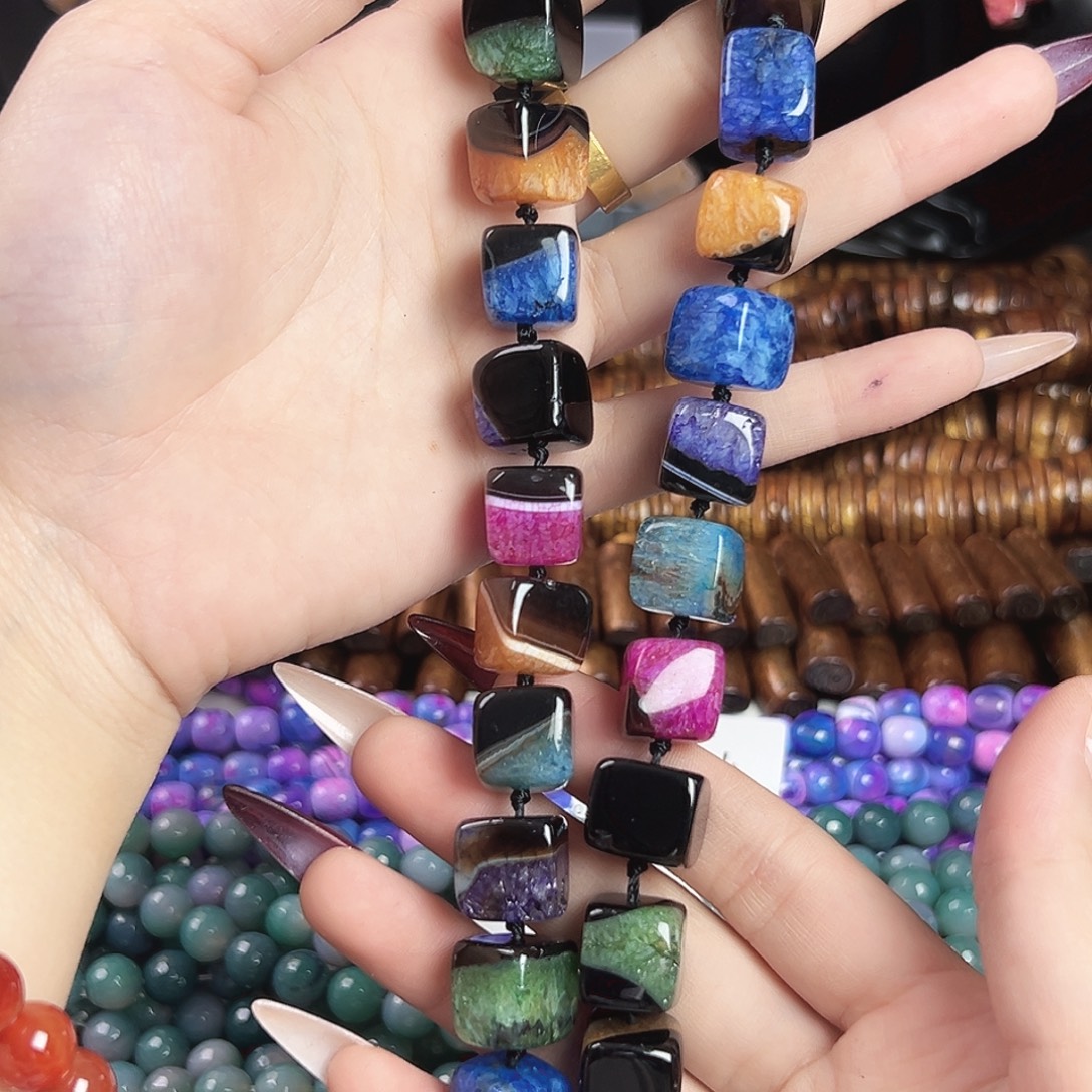 玛瑙/玉髓合金珠宝半成品a243 13m 双拼水晶玛瑙共生方糖一条