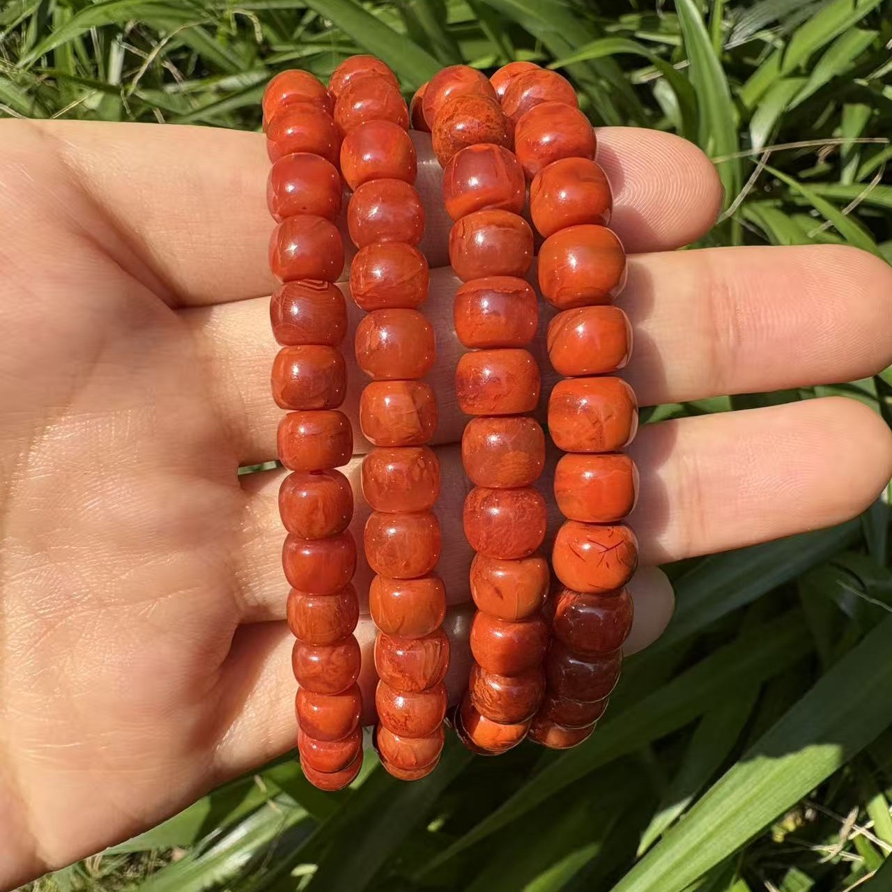 S火焰纹老型单圈6-8mm原矿南红手串多样性发其一