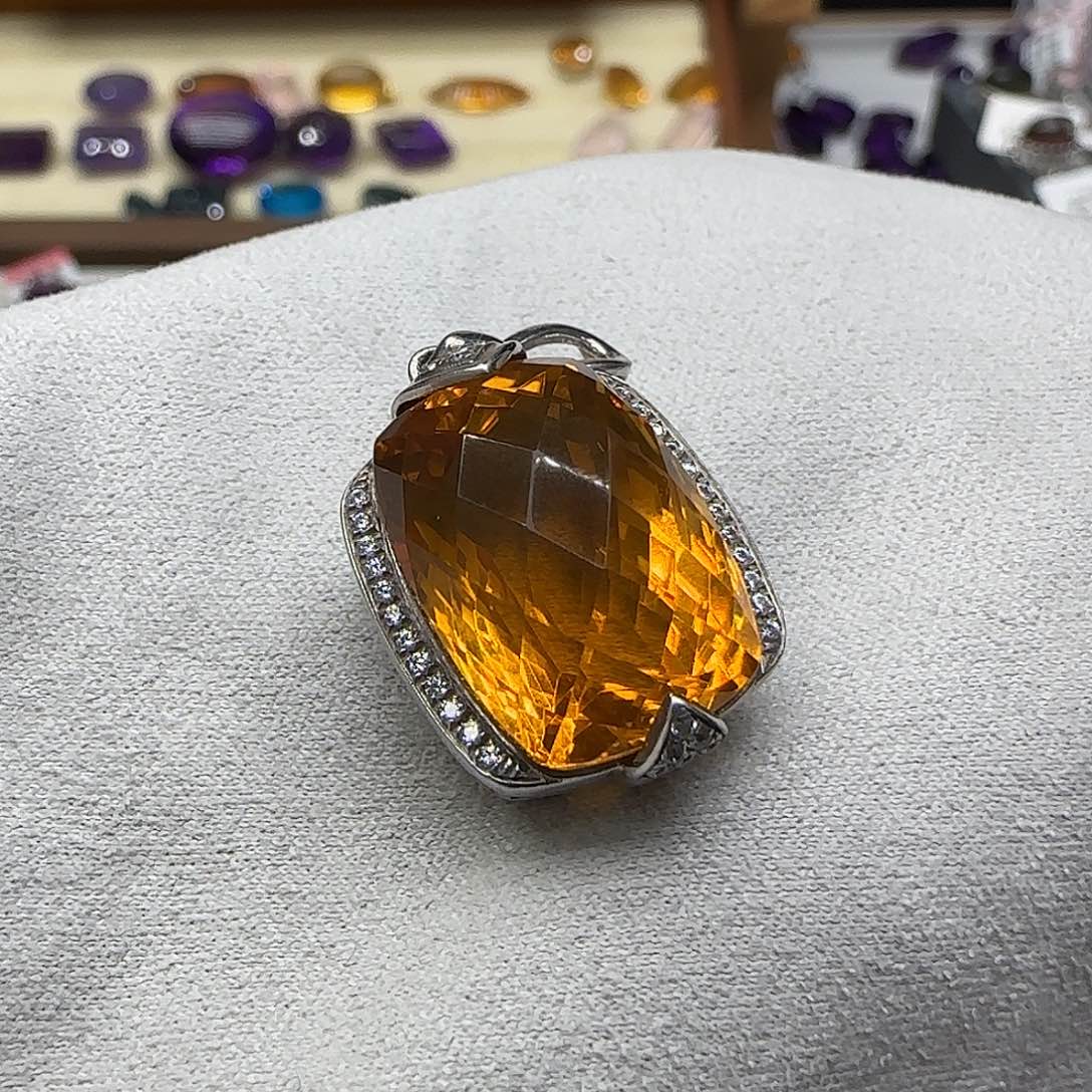 红***)珠宝半成品银S925镶嵌水晶G 黄水晶定制