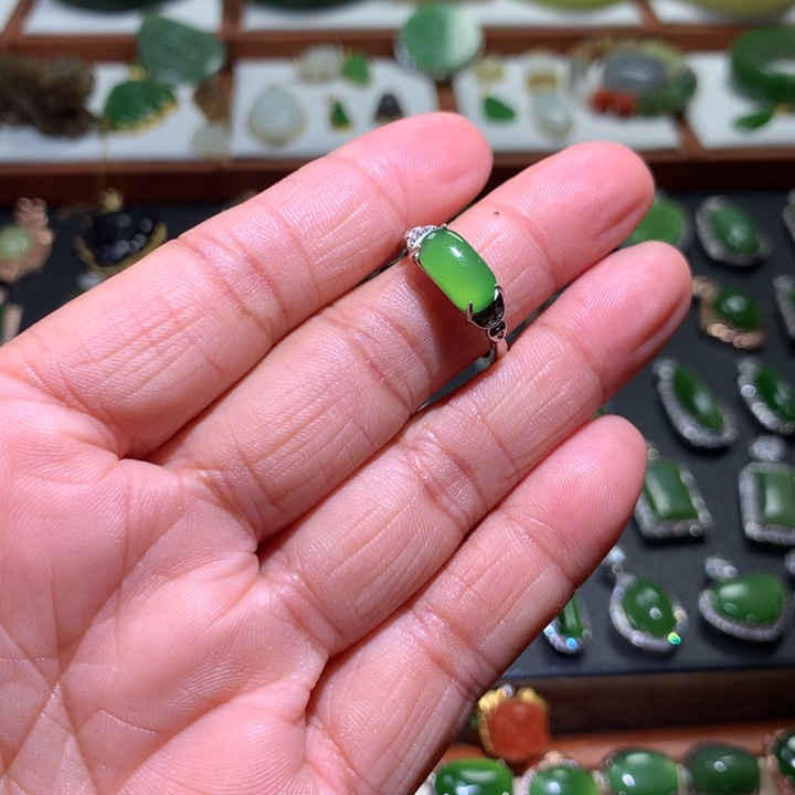 和田玉戒指银S925镶嵌
