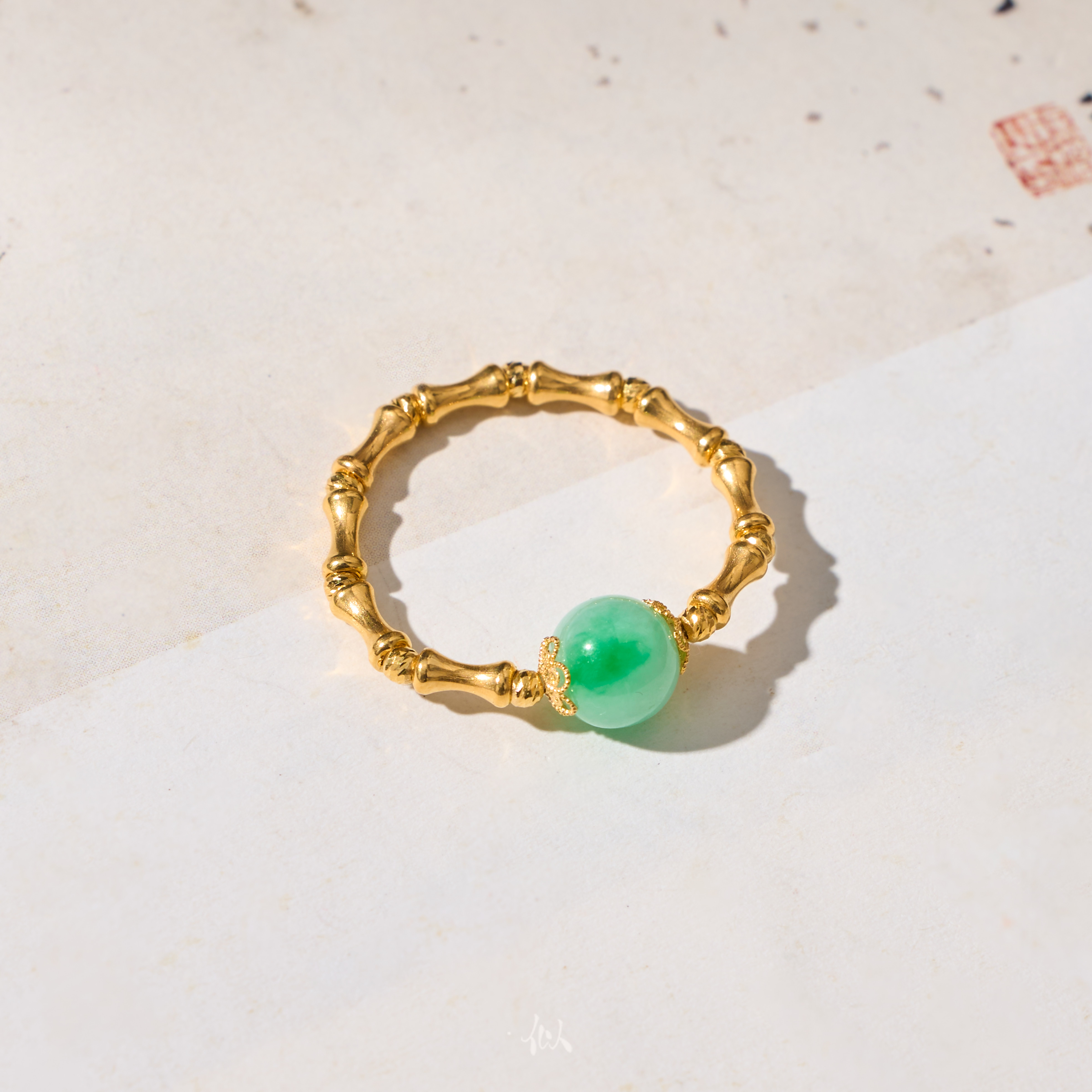 【瑶光】·似梓珠宝· 18k金圆珠翡翠戒指 · 多样性发一  SZCC3530017