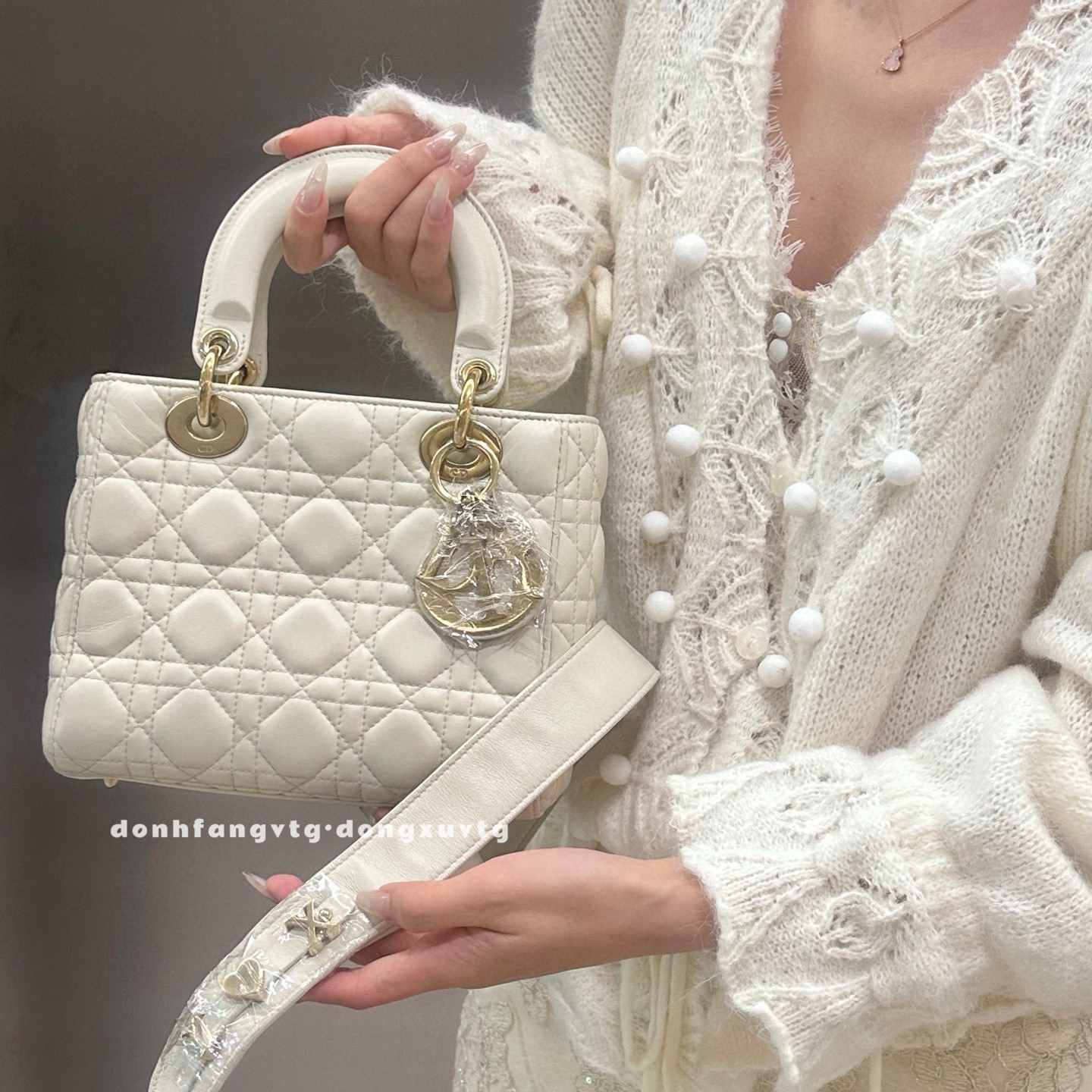 95新 DIOR/迪奥 dior 白金四格戴妃徽章肩带斜挎包