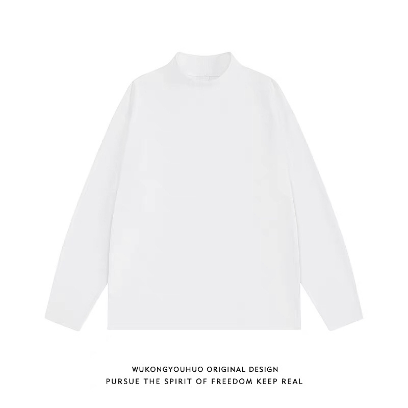 24ss基础款保暖加绒半高领宽松打底衫秋冬情侣纯色内搭宽松长袖